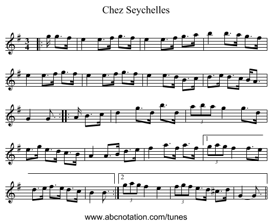 Chez Seychelles - staff notation