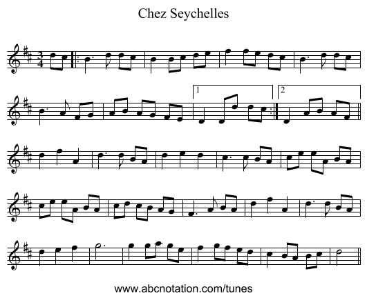 Chez Seychelles - staff notation