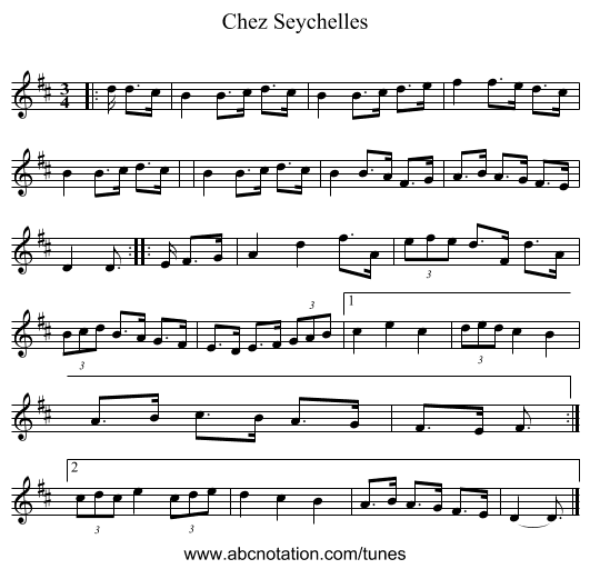 Chez Seychelles - staff notation