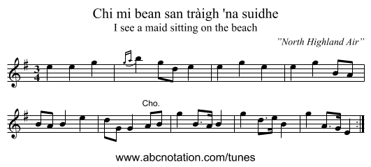 Chi mi bean san tràigh 'na suidhe - staff notation