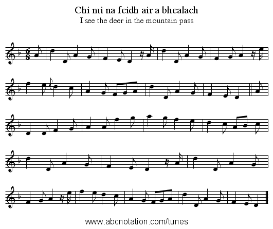 Chi mi na feidh air a bhealach - staff notation
