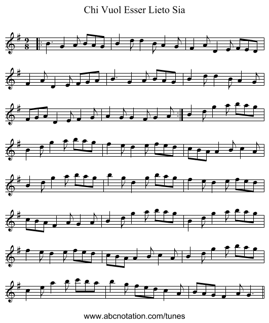 Chi Vuol Esser Lieto Sia - staff notation