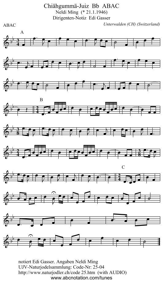 Chiähgummä-Juiz  Bb  ABAC - staff notation