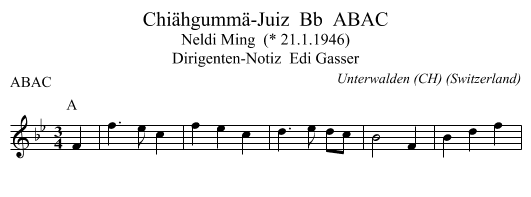 Chiähgummä-Juiz  Bb  ABAC - staff notation