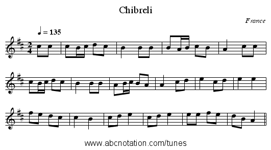 Chibreli - staff notation