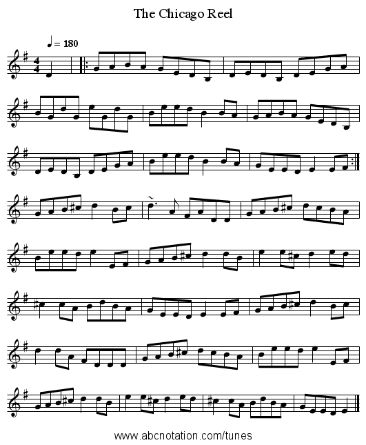 Chicago Reel, The - staff notation