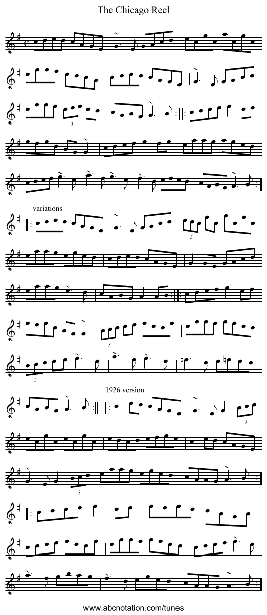 Chicago Reel, The - staff notation