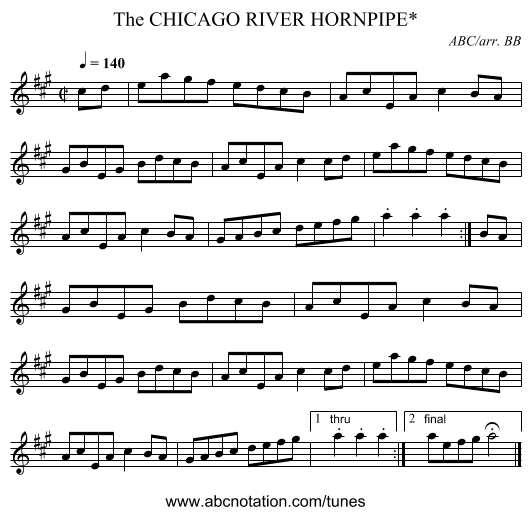 CHICAGO RIVER HORNPIPE*, The - staff notation
