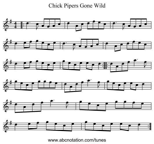 Chick Pipers Gone Wild - staff notation
