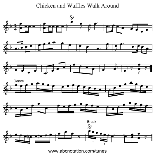Chicken and Waffles Walk Around - staff notation