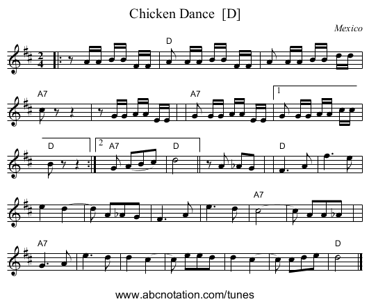 Chicken Dance  [D] - staff notation