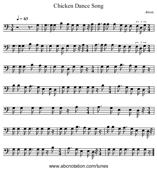 Chicken Dance Song - staff notation