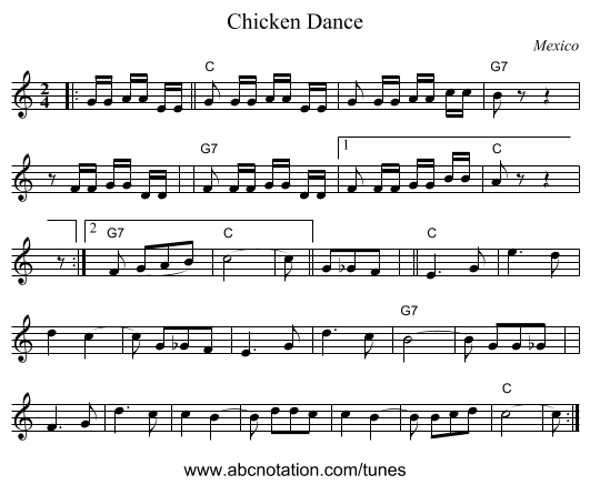 Chicken Dance - staff notation