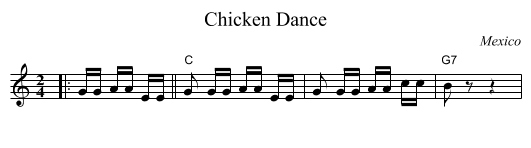 Chicken Dance - staff notation