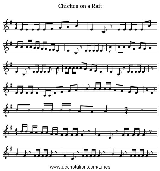 Chicken on a Raft - staff notation