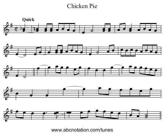 Chicken Pie - staff notation