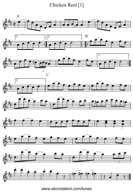 Chicken Reel [1] - staff notation