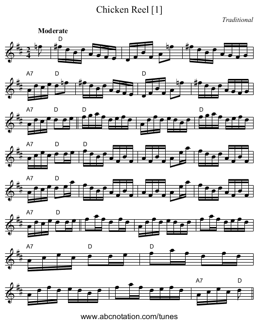 Chicken Reel [1] - staff notation