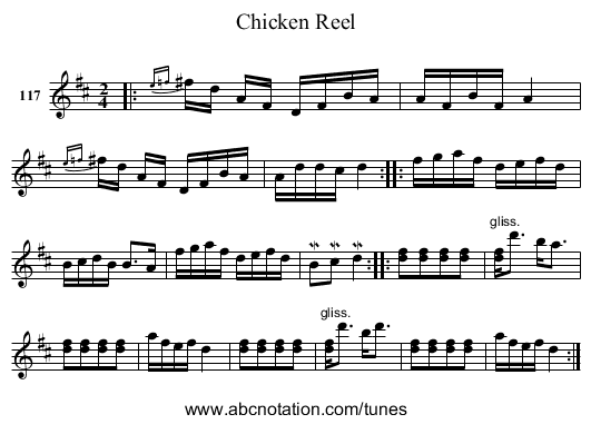 Chicken Reel - staff notation