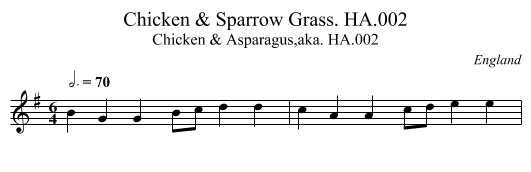 Chicken & Sparrow Grass. HA.002 - staff notation