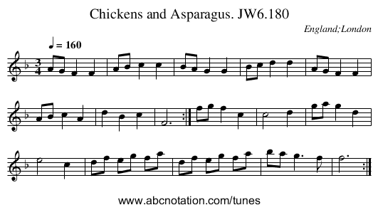 Chickens and Asparagus. JW6.180 - staff notation