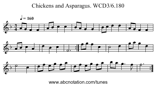 Chickens and Asparagus. WCD3/6.180 - staff notation