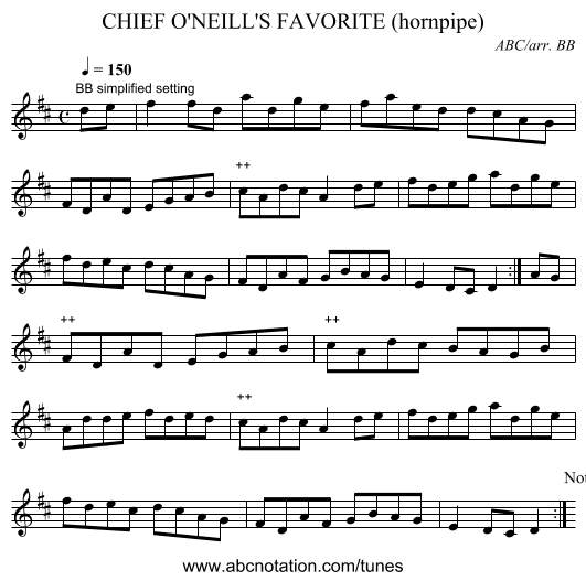 CHIEF O'NEILL'S FAVORITE (hornpipe) - staff notation