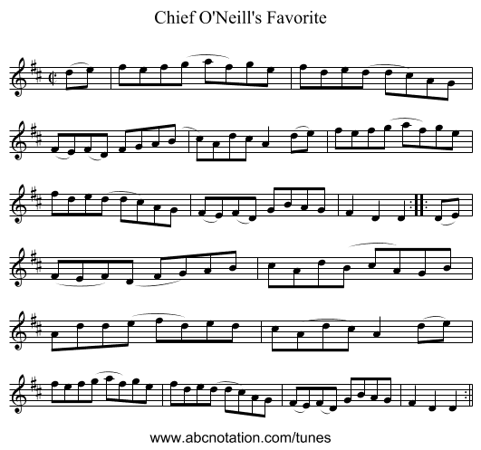 Chief O'Neill's Favorite - staff notation