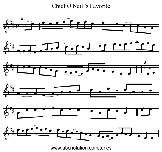 Chief O'Neill's Favorite - staff notation