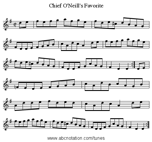 Chief O'Neill's Favorite - staff notation