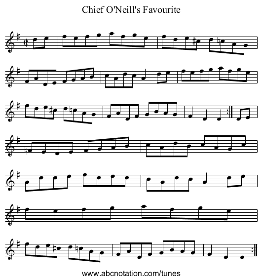 Chief O'Neill's Favourite - staff notation