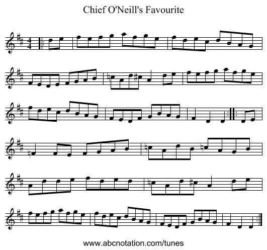 Chief O'Neill's Favourite - staff notation