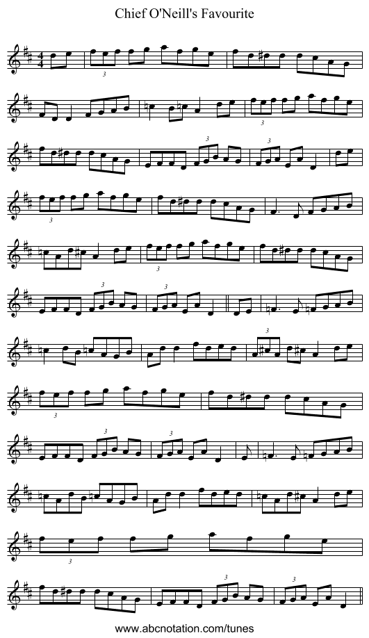 Chief O'Neill's Favourite - staff notation