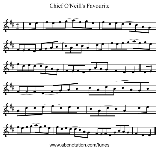 Chief O'Neill's Favourite - staff notation