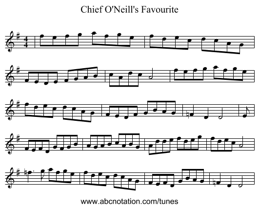 Chief O'Neill's Favourite - staff notation