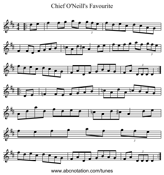 Chief O'Neill's Favourite - staff notation