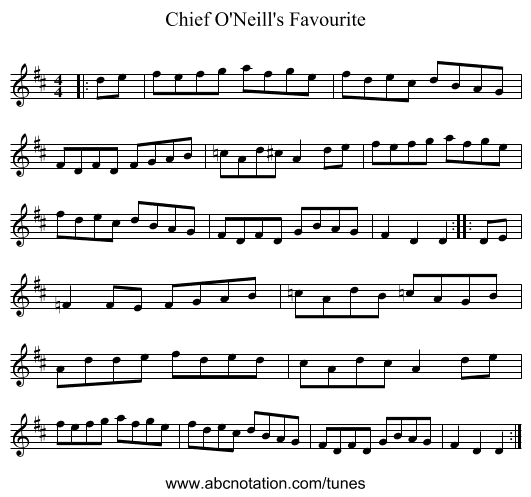 Chief O'Neill's Favourite - staff notation