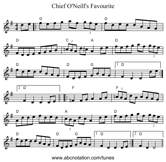 Chief O'Neill's Favourite - staff notation