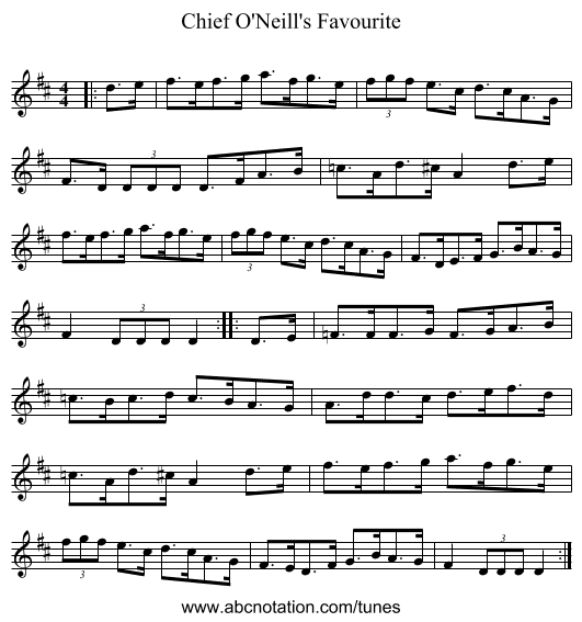 Chief O'Neill's Favourite - staff notation