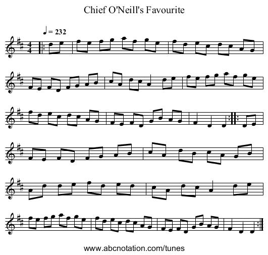 Chief O'Neill's Favourite - staff notation