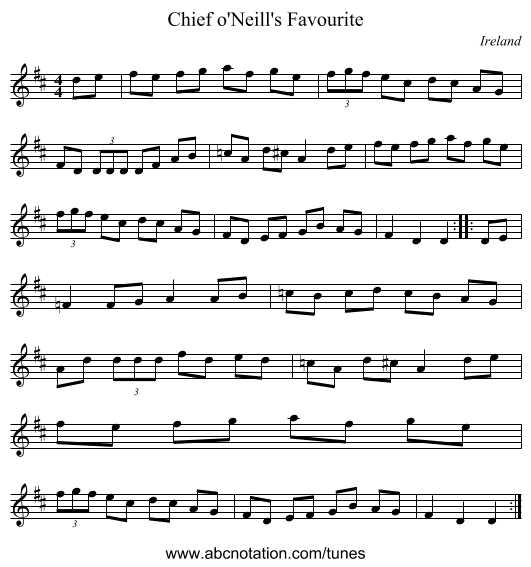 Chief o'Neill's Favourite - staff notation