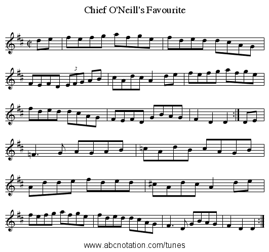 Chief O'Neill's Favourite - staff notation