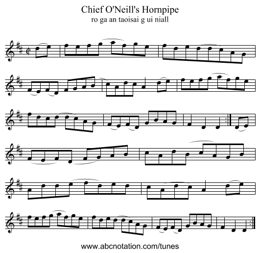 Chief O'Neill's Hornpipe - staff notation