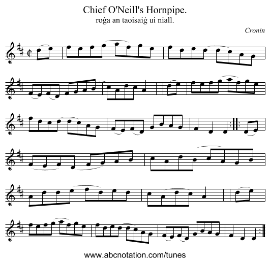 Chief O'Neill's Hornpipe. - staff notation