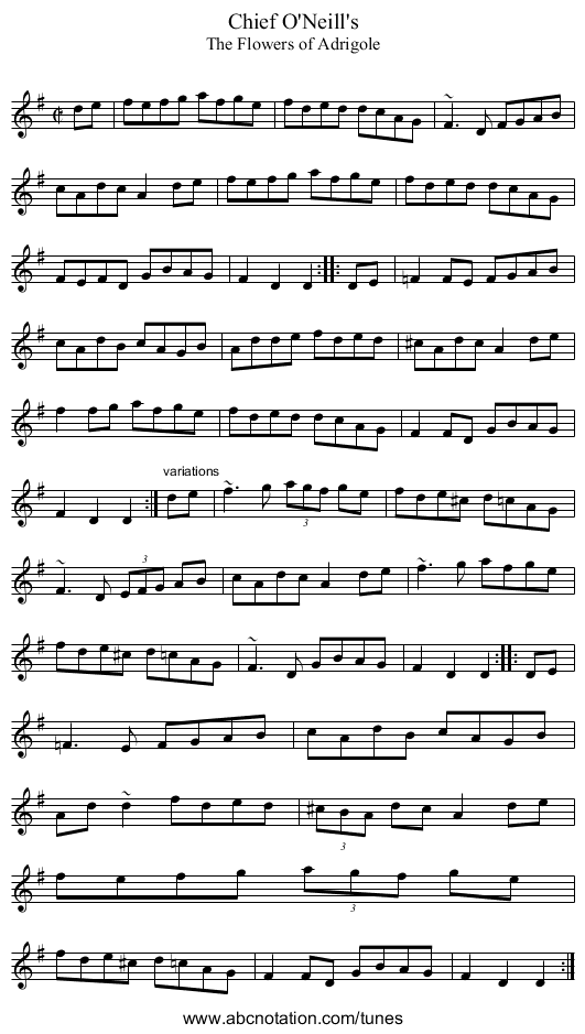 Chief O'Neill's - staff notation