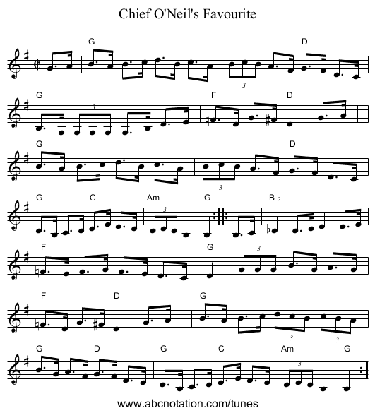 Chief O'Neil's Favourite - staff notation