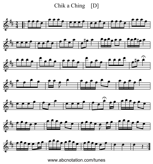 Chik a Ching    [D] - staff notation