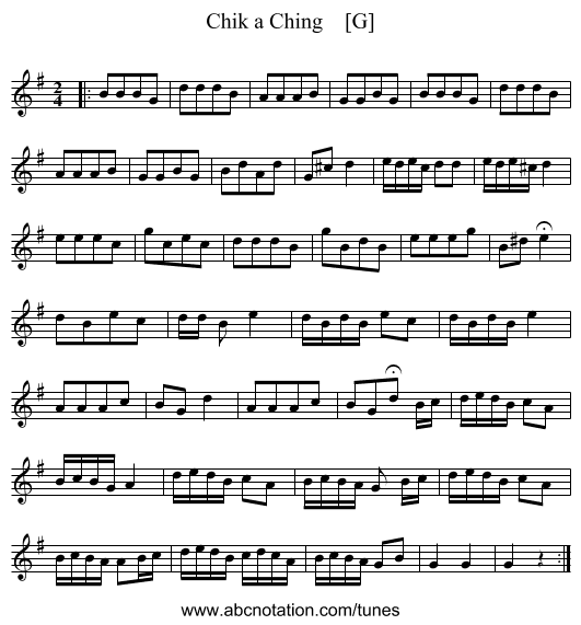 Chik a Ching    [G] - staff notation
