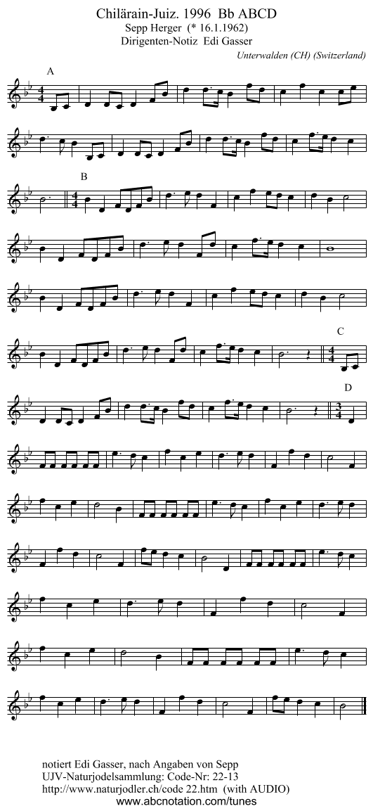 Chilärain-Juiz. 1996 Bb ABCD - staff notation
