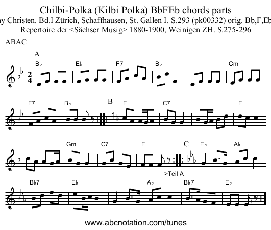 Chilbi-Polka (Kilbi Polka) BbFEb chords parts - staff notation